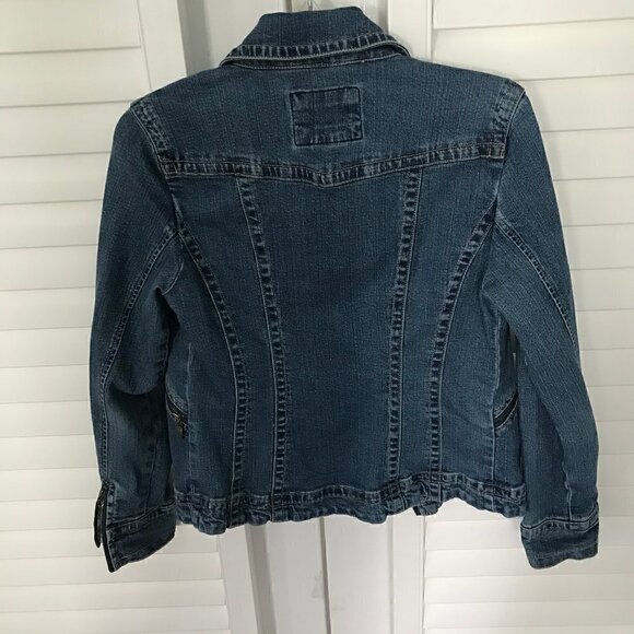 Live a Little front zip moto style jean jacket, S - Picture 4 of 4